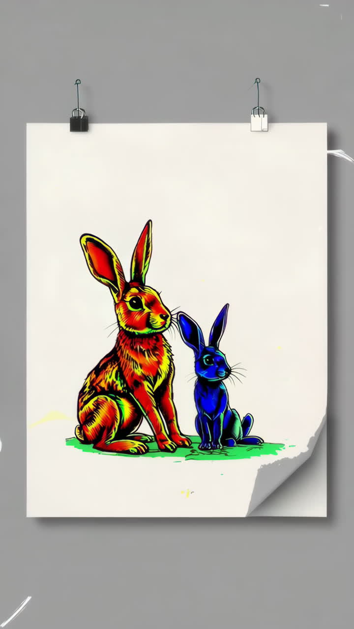 A collection of colorful and stylized animal and abstract art