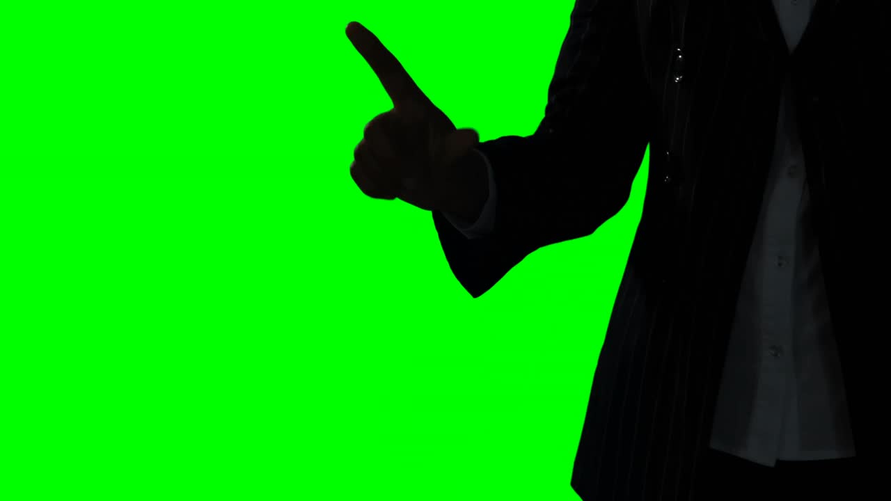 보이지 않는 스크린을 사용하는 척하는 사업가