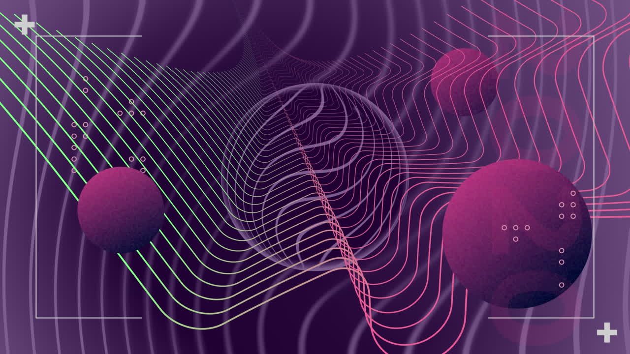 Animation of purple circle and lines with spheres and markers, flickering shapes