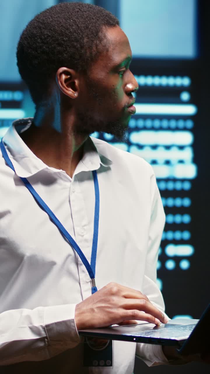 Vertical video Admin ensuring data center is equipped