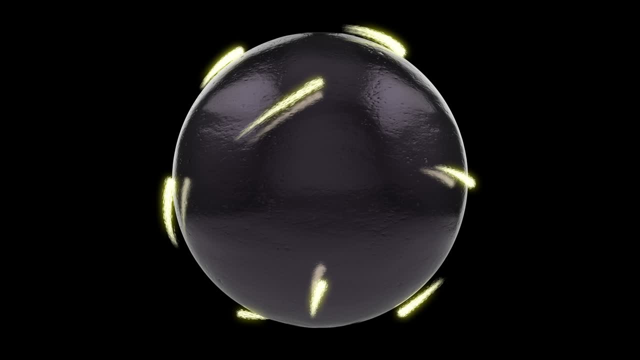 알파 채널을 가진 미래의 공, 구를 중심으로 움직이는 네온 입자, 원활한 패턴.