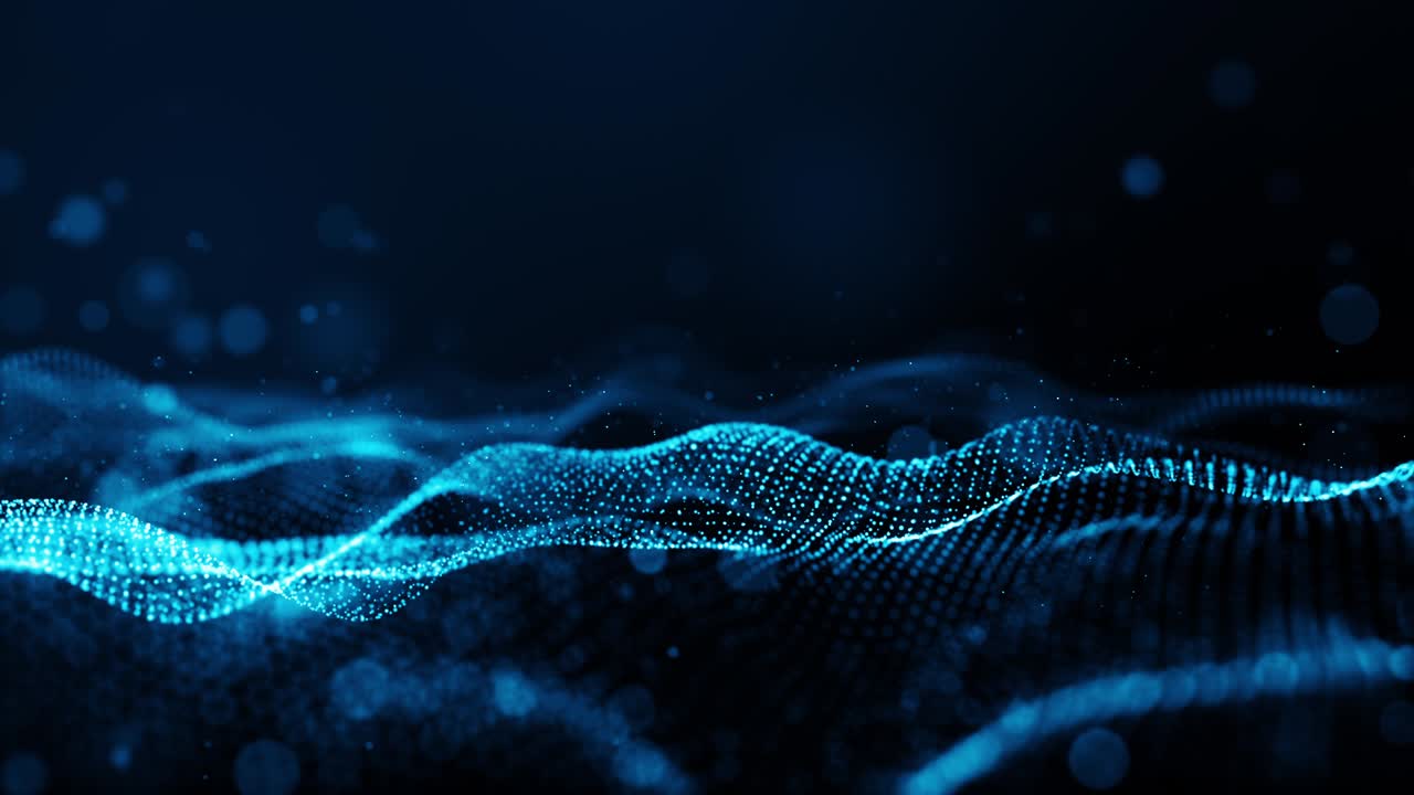 partículas de color azul digital flujo de onda fondo de movimiento abstracto