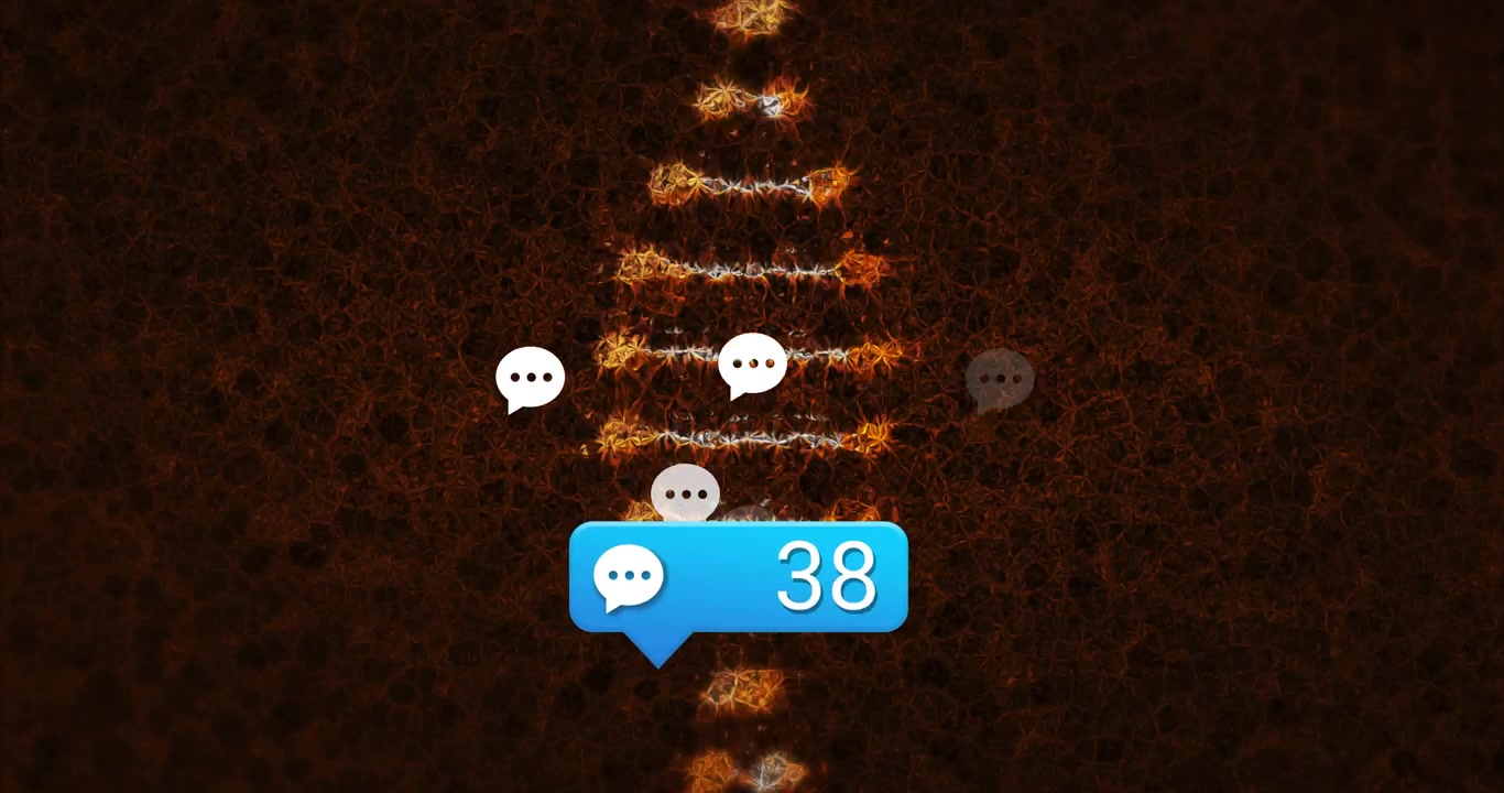 Blue chat bubble updating counter on badge appearing moving down sloped ladder showing chat
