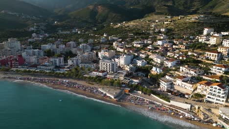 Himare,-Albania---Establishing-Drone-Shot-on-Albanian-Riviera