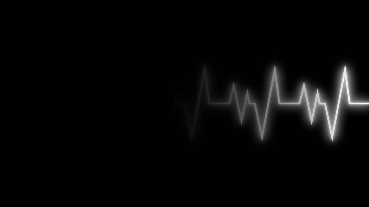 Linea EKG del battito cardiaco digitale che pulsa su sfondo nero