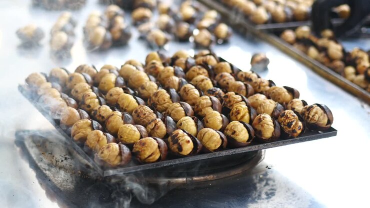 Roasted Chestnuts on a Tray