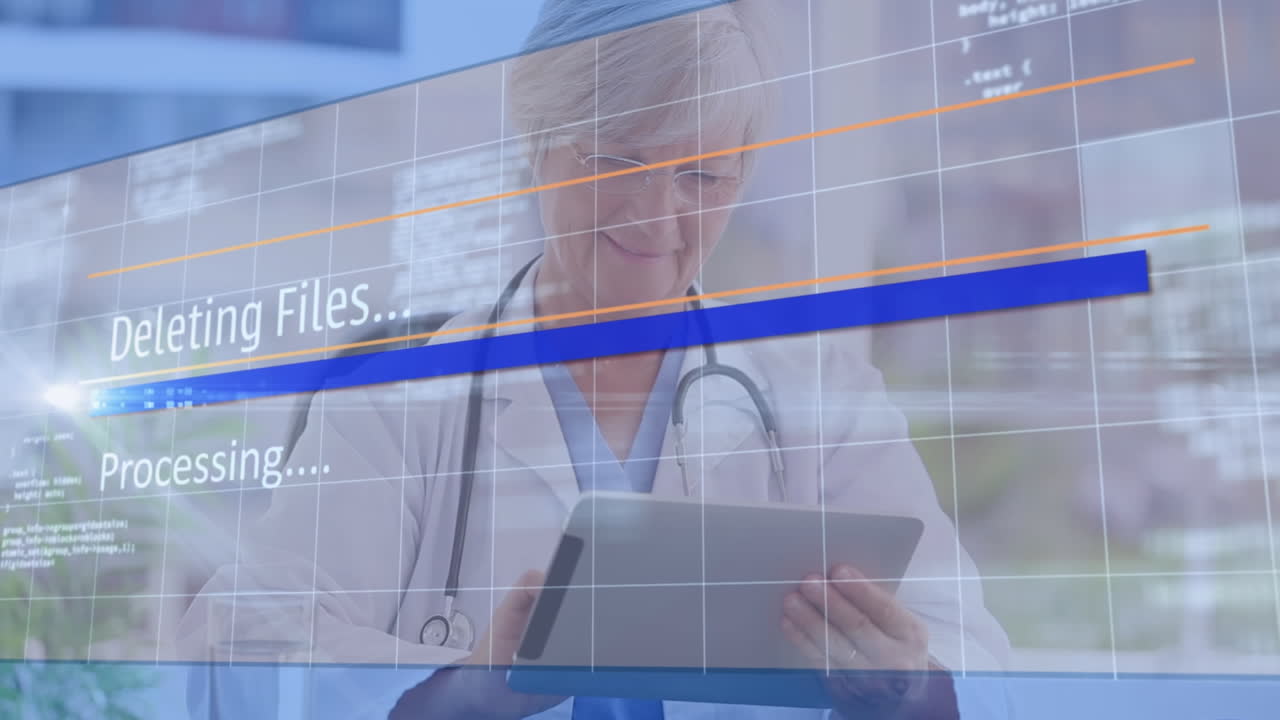 백인 여성 의사에 대한 데이터 처리 애니메이션