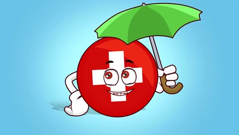 cartoon icon flag switzerland face animation under umbrella