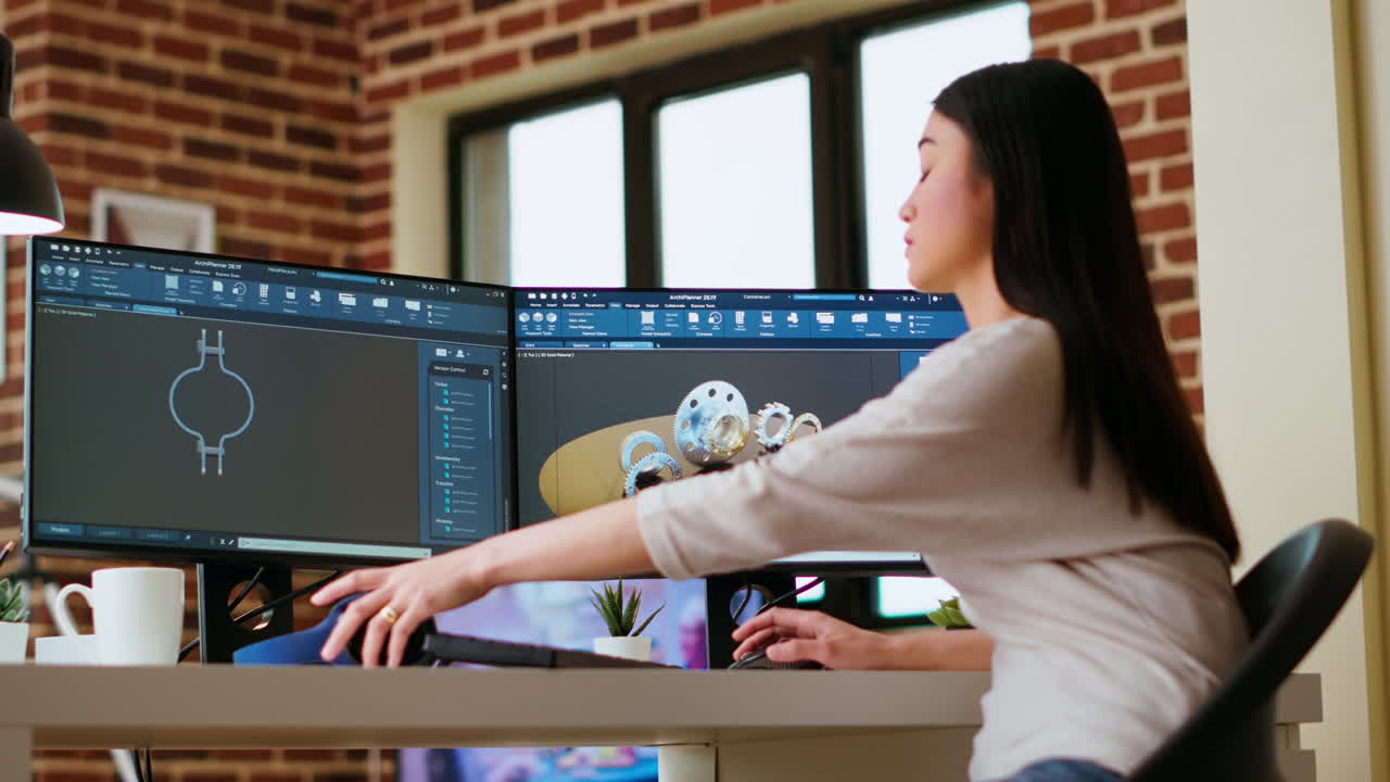 아시아의 전문 엔지니어는 산업 디자인을 코딩하는 일을 합니다.