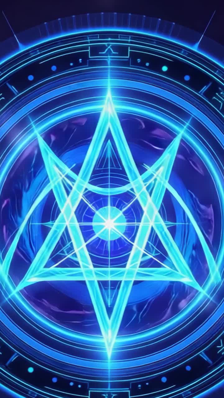 Vertical video: Contracting blue ring and runic circles revealing glowing orb, star pulsing in void