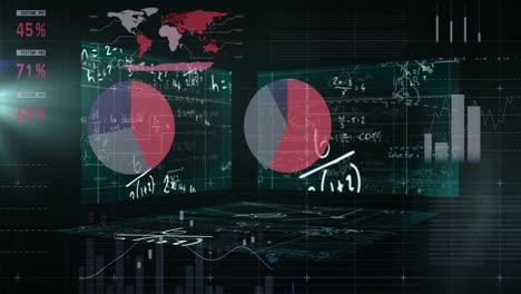 Statistical-data-processing-against-screens-with-mathematical-equations-on-black-background