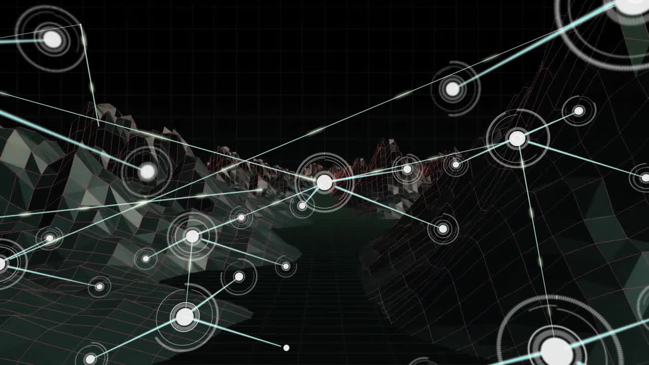 Animation of network of connections with icons over metaverse