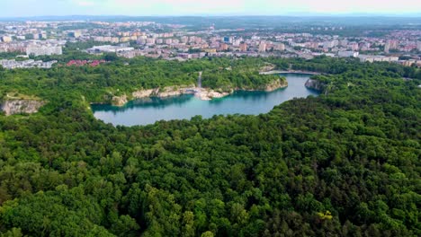 aerial view of zakrzówek natural swimming pool near krakow, poland, known as the polish maldives