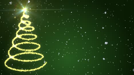 stylish green christmas motion graphic with animated snow and spiral christmas tree in glittering sparkles with a firework burst revealing the star on top, and space of a message of your choice