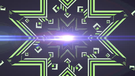 animación de luz brillante sobre formas de caleidoscopio verdes en un bucle sin costuras sobre fondo negro.