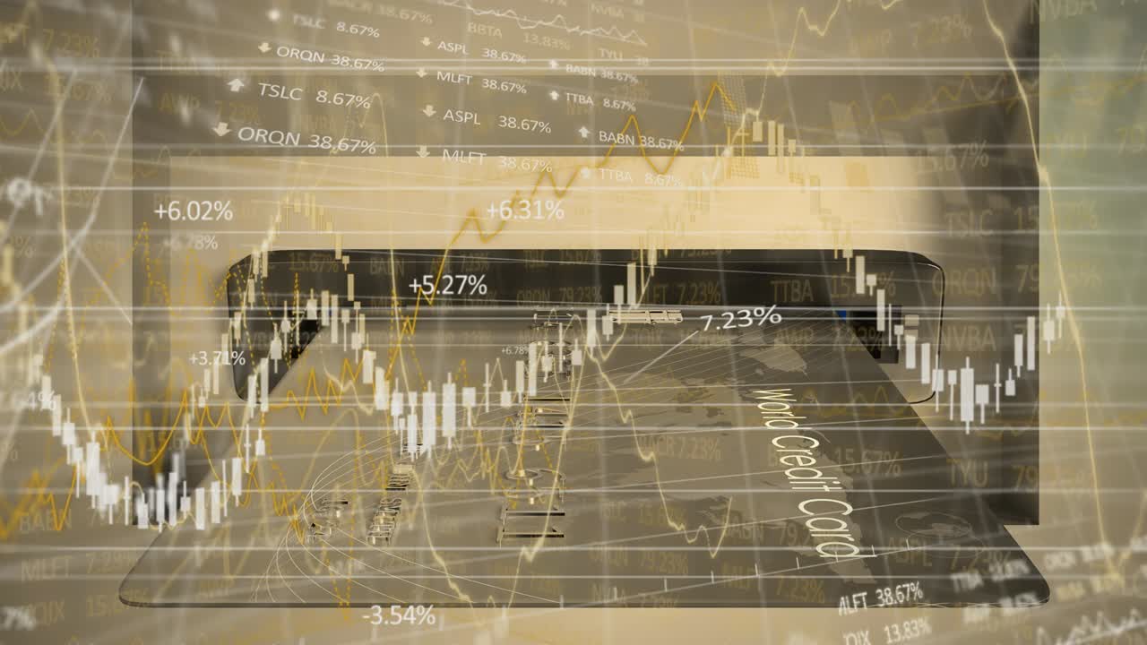 atm 기계에서 신용 카드를 통해 금융 데이터 처리의 애니메이션