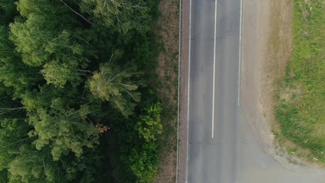 aerial view of a road through a forest with a truck