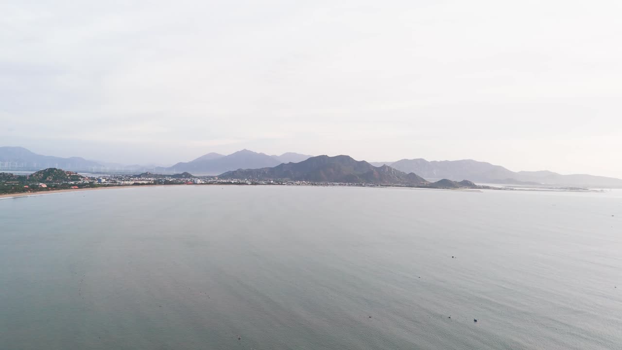 Aerial View Pan of the Coast and the Mountains in Phan Rang–Tháp Chàm.