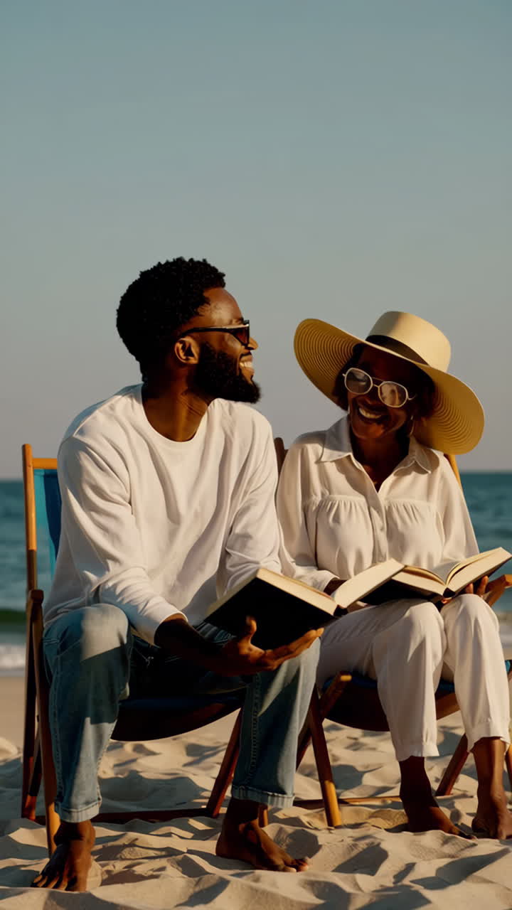 Couple Reading Books on a Sunny Beach