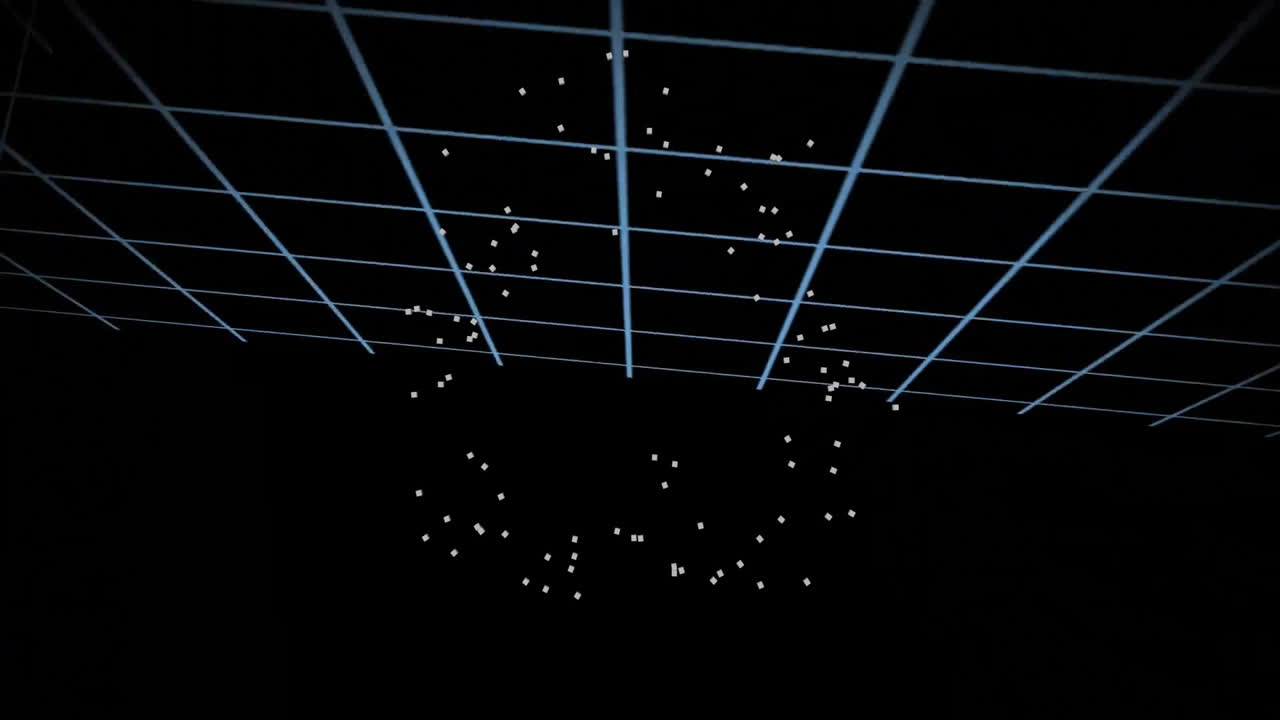 Grid and particles forming circular pattern, futuristic animation