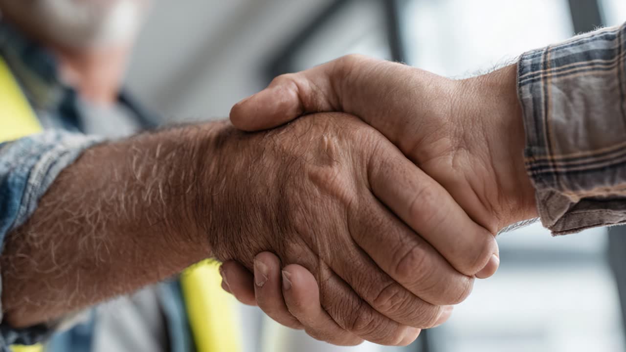A Firm Handshake Signifying Partnership and Cooperation Between Two Individuals in a Professional Setting