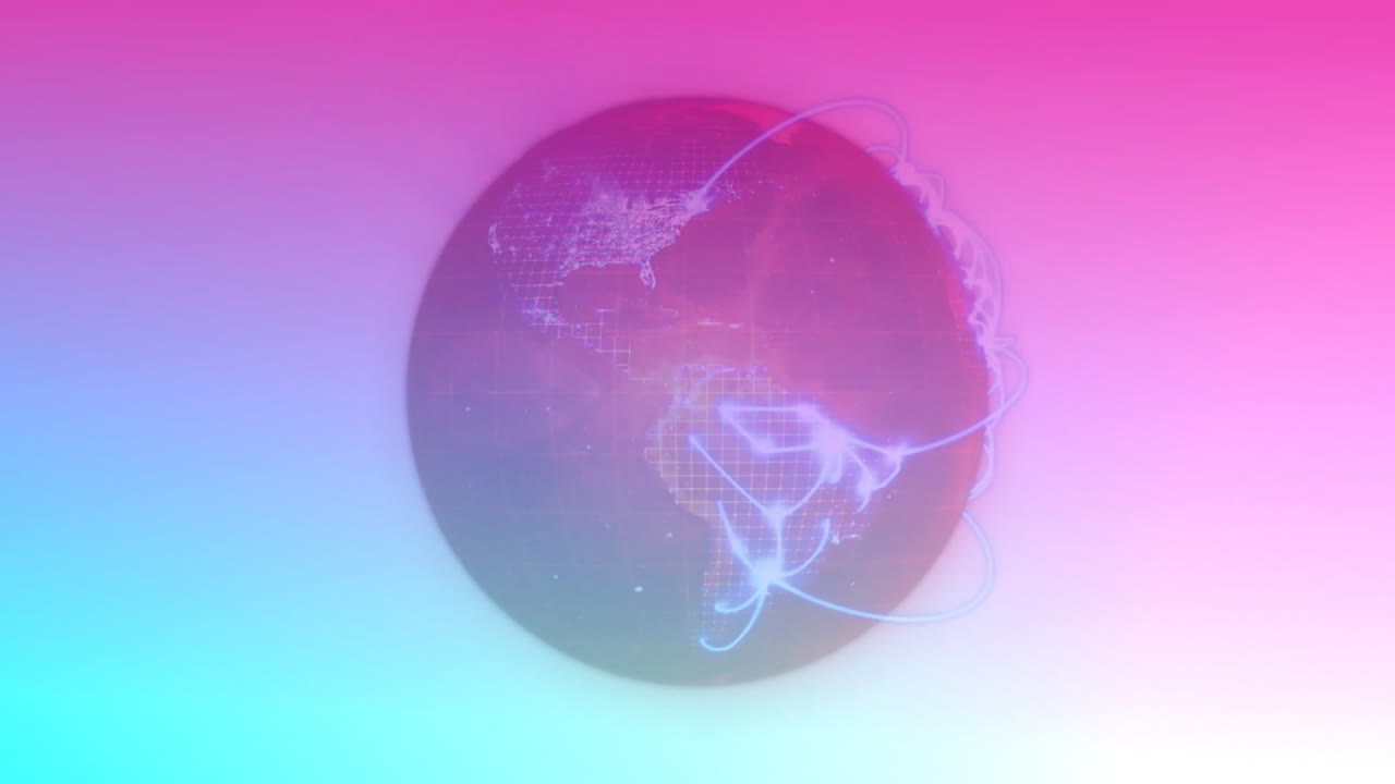 Animation of globe with connections on colourful background