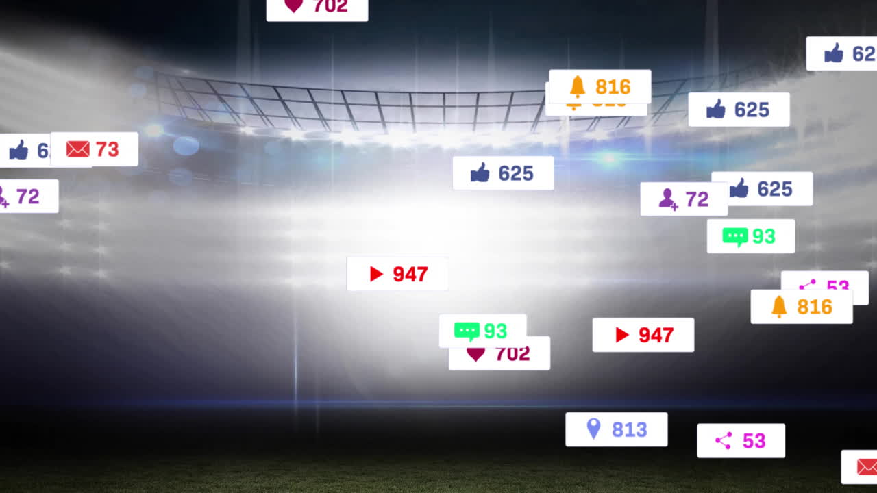 소셜 미디어 아이콘의 애니메이션과 스포츠 스타디움의 데이터 처리