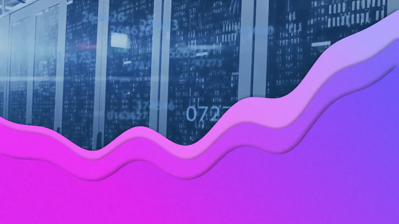 animación de la red de conexiones con iconos a través del servidor de computadoras con onda púrpura