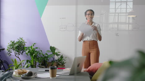 confident business woman practicing speech preparing for corporate proposal presentation female entrepreneur getting ready in modern office