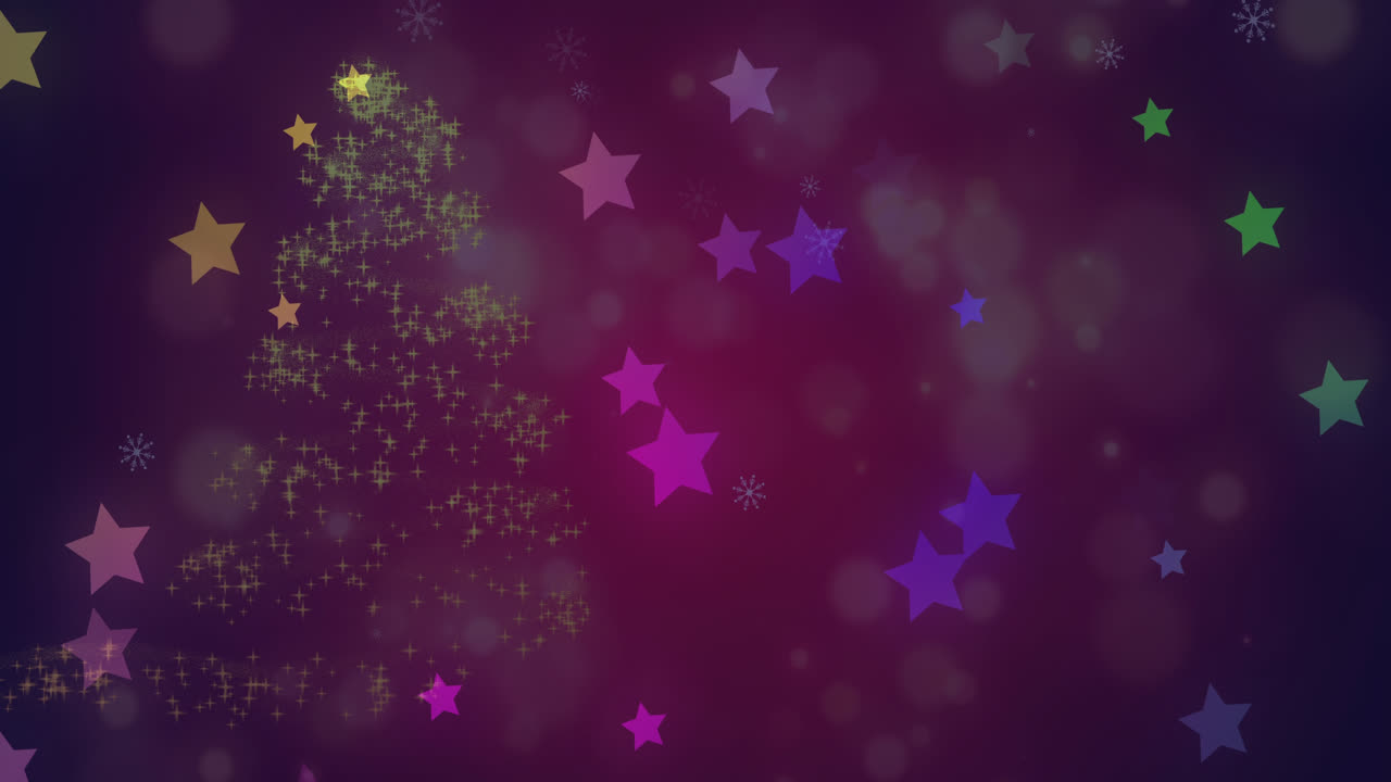 Animation d'étoiles filantes sur un sapin de Noël lumineux
