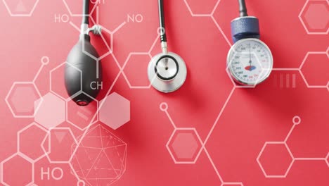 animation of chemical structures over stethoscope and pressure meter