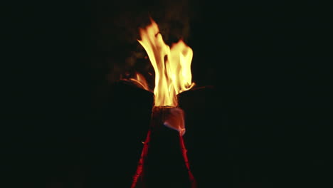 Slow Motion Close Up of Flames on a Rustic Campfire