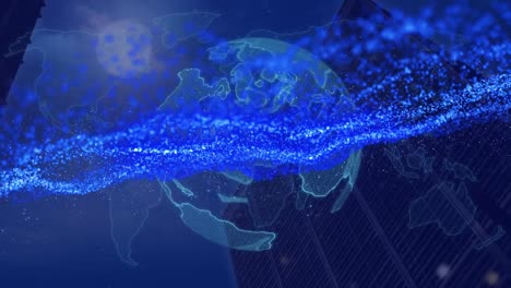 animación del globo sobre el mapa del mundo y la malla azul brillante