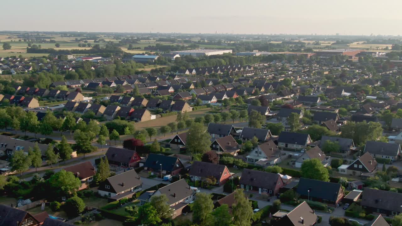 Bird's eye view of housing area in Staffanstorp, Sweden with scenic landscape in the background