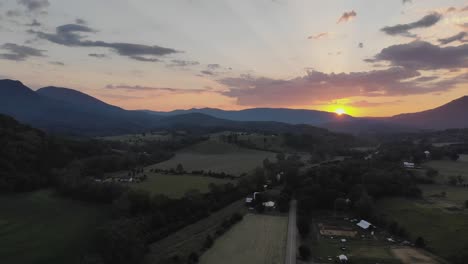 aerial footage of blue ridge mountains at sunset