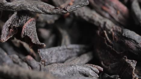 black large-leaf tea super macro close up.