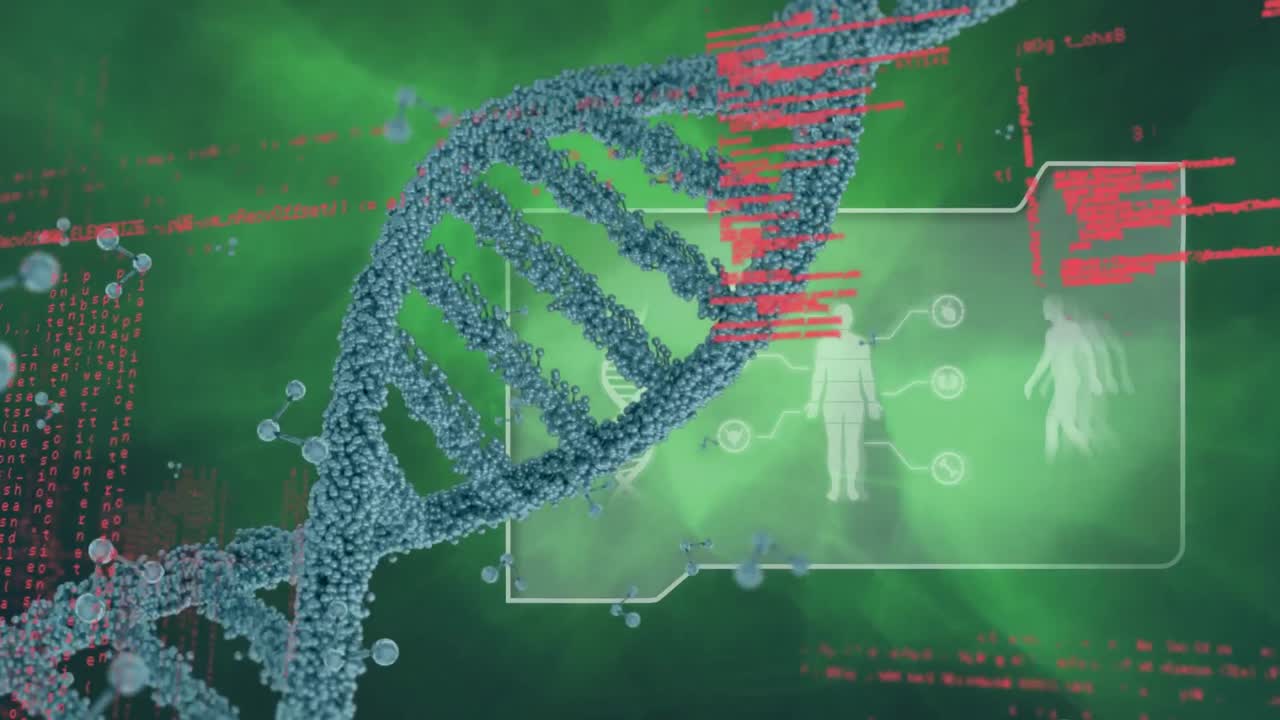 dna 가닥 회전 및 의료 데이터 처리의 애니메이션