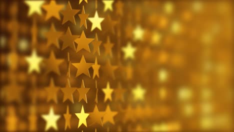 4k. seamless loop. abstract background with golden stars. 3d animation for christmas and new year, birthday and holiday. magic star rotation wallpaper.