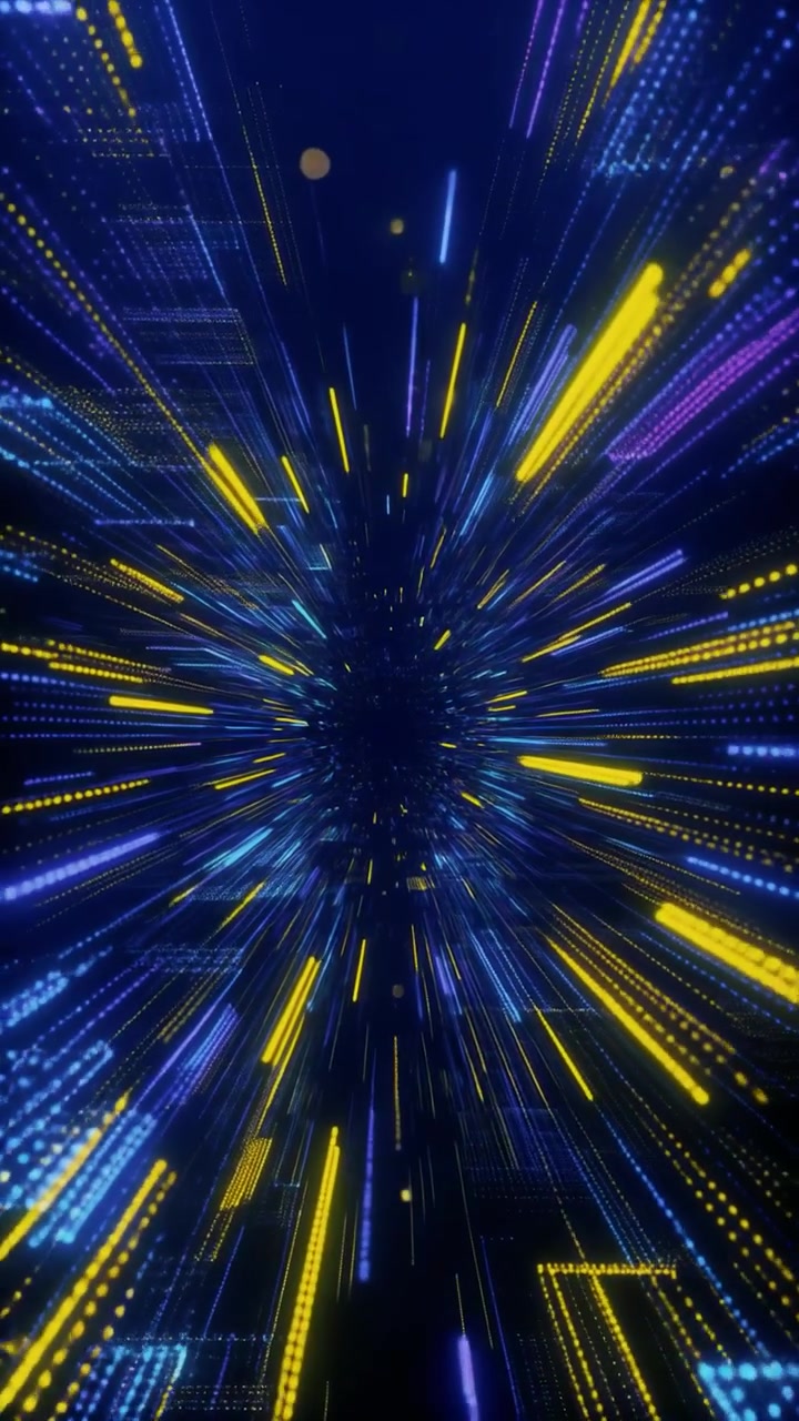 Abstract Digital Tunnel with Glowing Blue and Yellow Light Streaks