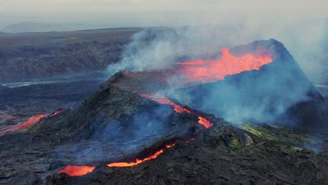 fagradalsfjall volcano crater during eruption in iceland