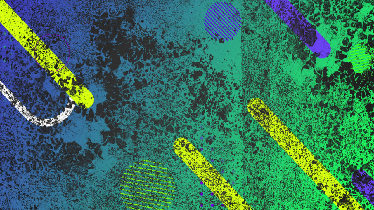 Animation of black color splash over geometric shapes against blue background