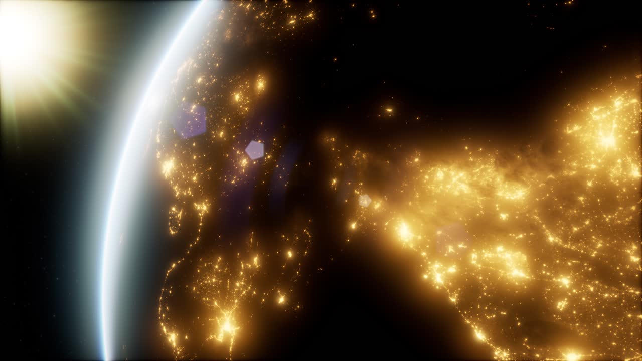 удивительный восход солнца над землей. вид планеты земля из космоса