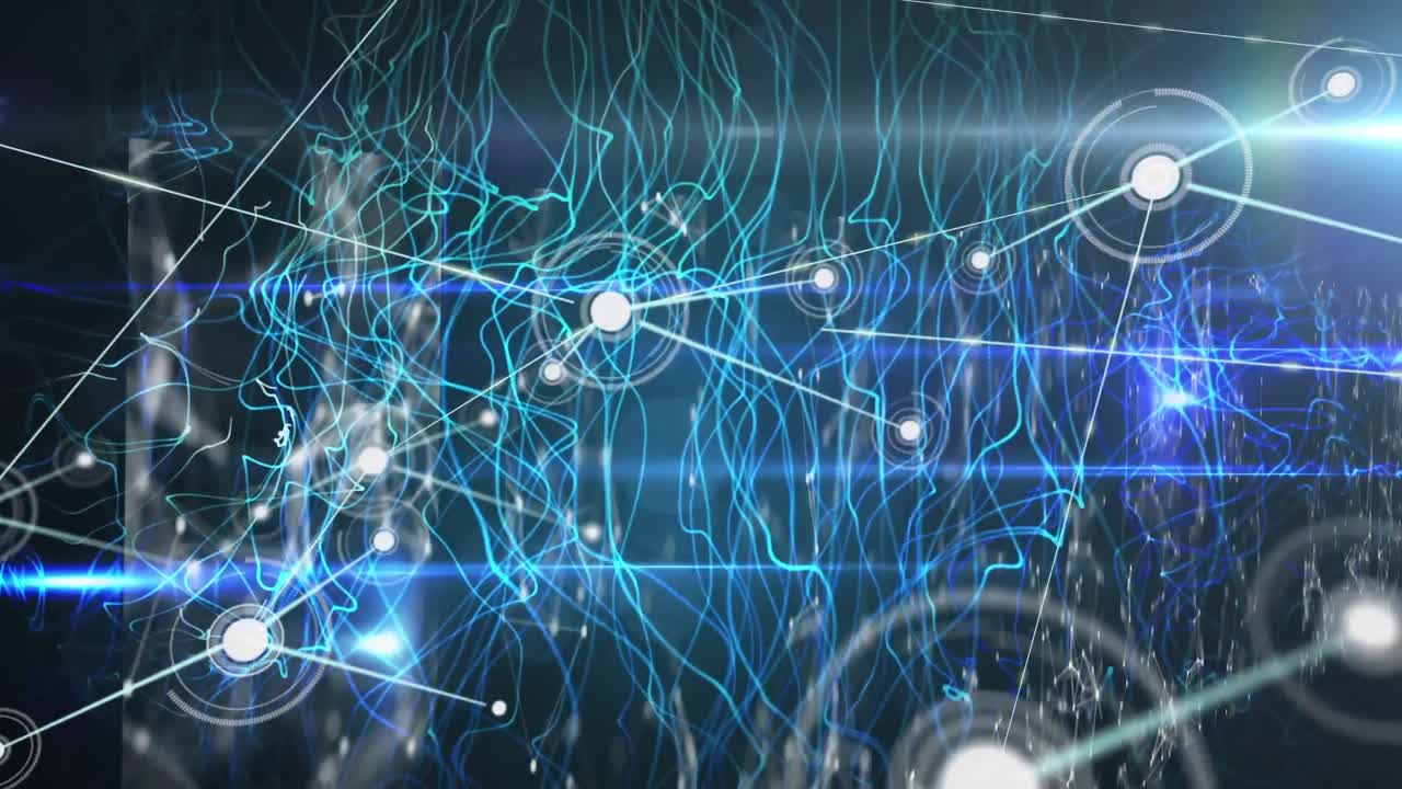 animation des verbindungsnetzes und der datenverarbeitung auf blauem hintergrund