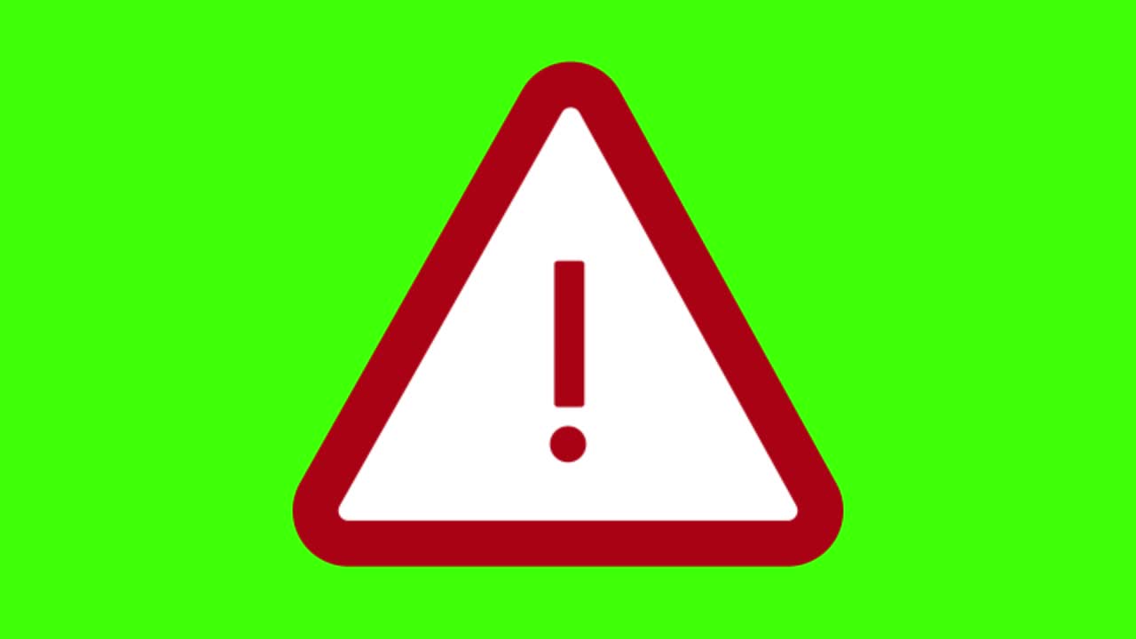 pantalla verde, icono de infracción de seguridad, punto de exclamación dentro de un triángulo