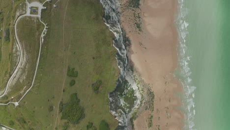 Beautiful-Cliff-in-the-north-of-France,-Aerial-Establishing-Birds-Eye-View