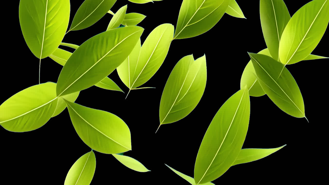 Green leaves falling animated overlay, transparent 4K video, alpha channel, ProRes 4444