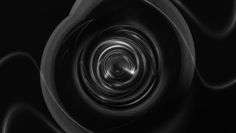 abstract black and white three dimensional geometrical vortex tunnel motion graphics. 4k 3d seamless loop. glowing chrome optical illusion tunnel. surrealism lines moving. time hyperspace tunnel.