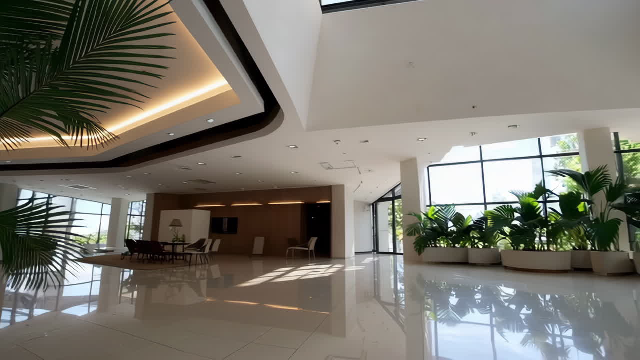 Modern Lobby with Lush Plants