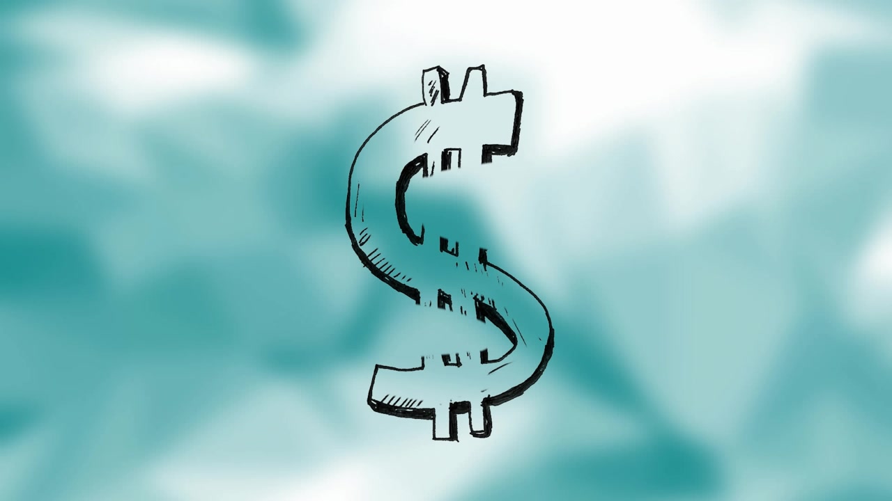 Ved oppstart, håndtegnet dollartegn som danner streker og skyggelegging mens det illustrerer skisseprosessen