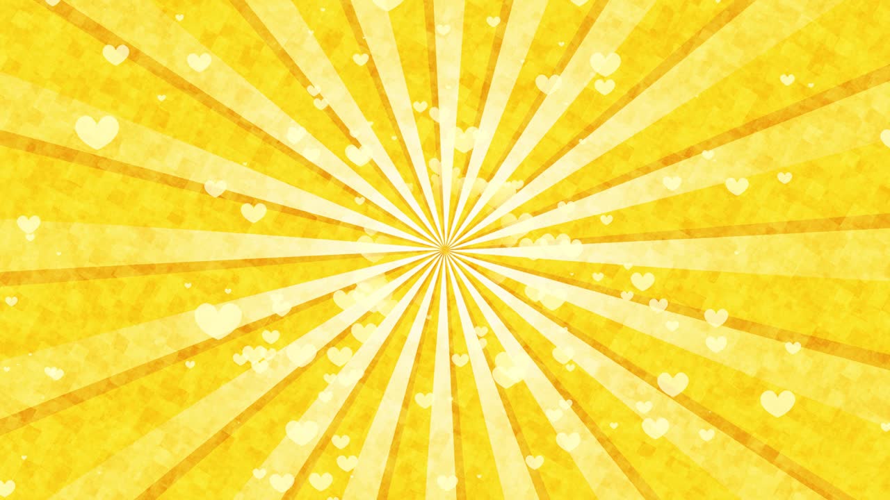 radian líneas amarillas con corazones girando alrededor del centro del fondo.